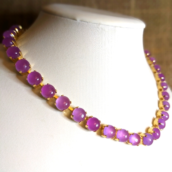 Natural Lavender Purple Jade Necklace in 14K Gold Plated - Picture 4 of 6